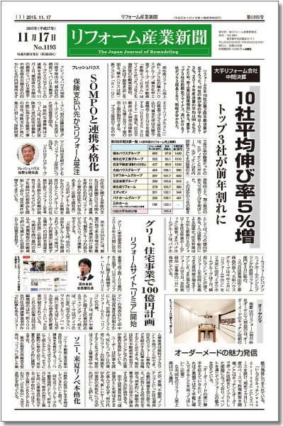 リフォーム産業新聞 15/11/17発売号 (発売日2015年11月17日) 表紙