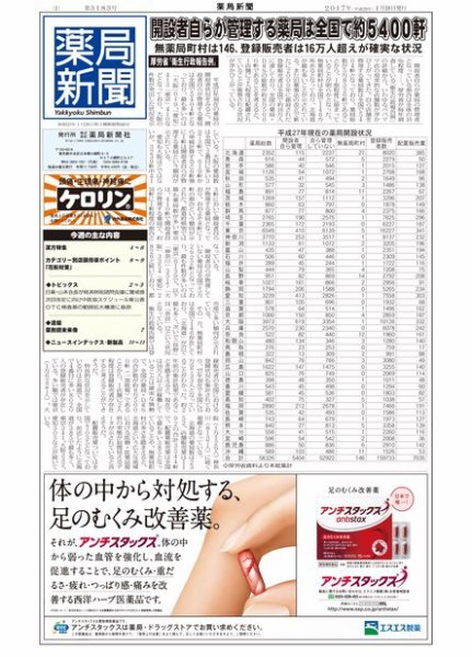 薬局新聞 2017年01月18日発売号 表紙