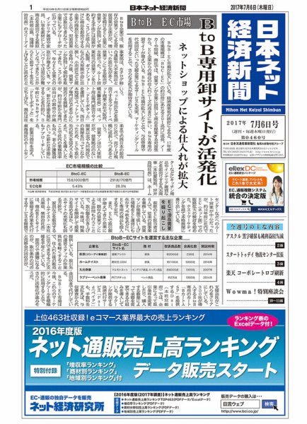 日本ネット経済新聞 2017年07月06日発売号 表紙