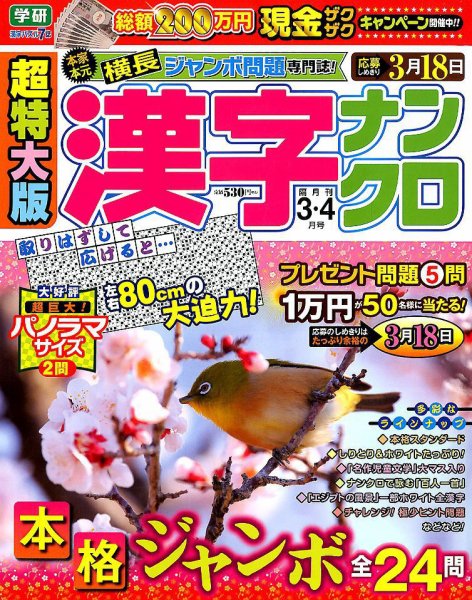 超特大版漢字ナンクロ 2018年3月号 (発売日2018年01月19日) 表紙