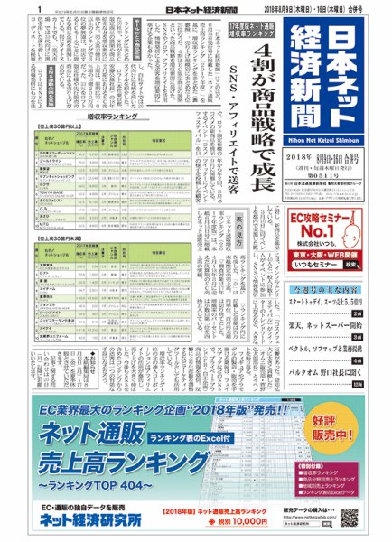 日本ネット経済新聞 0511 (発売日2018年08月09日) 表紙