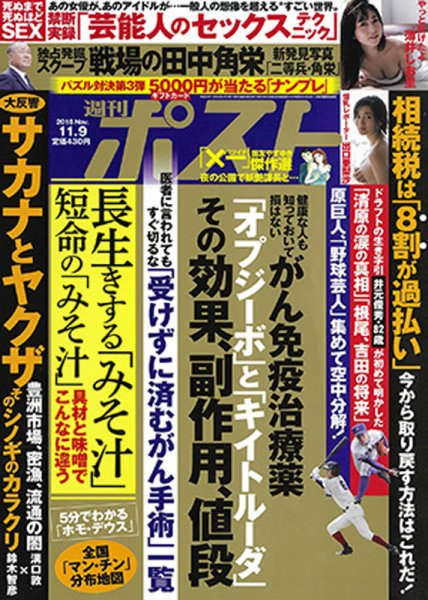 週刊ポスト 2018年11/9号 (発売日2018年10月29日) 表紙