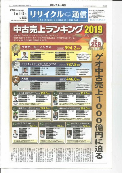 リユース経済新聞 2019年01月10日発売号 表紙