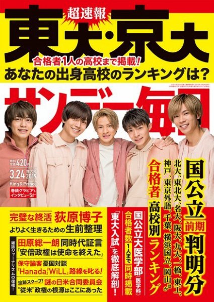 サンデー毎日 2019年3/24号 (発売日2019年03月13日) 表紙