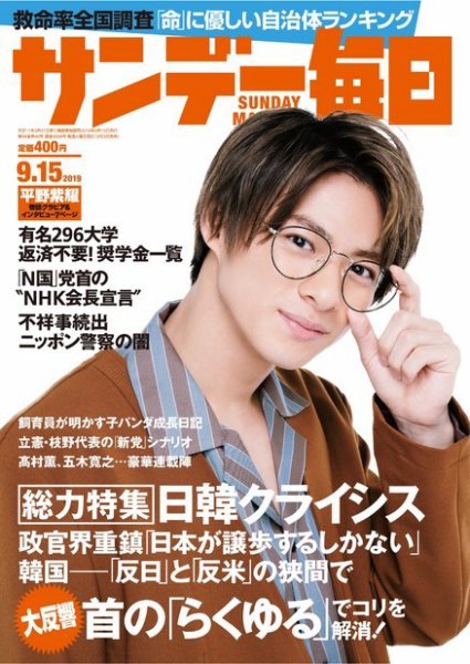 サンデー毎日 2019年9/15号 (発売日2019年09月03日) 表紙
