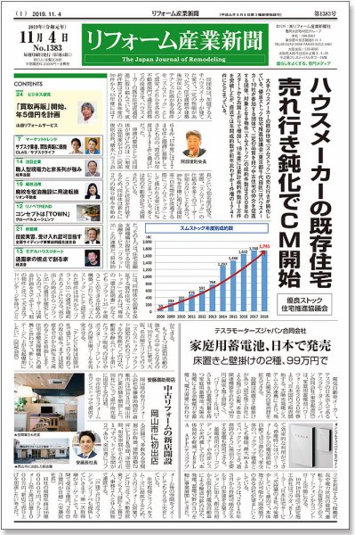 リフォーム産業新聞 19/11/04発売号 (発売日2019年11月04日) 表紙