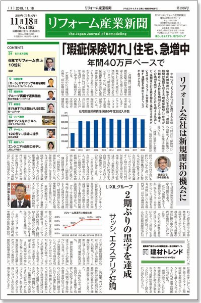 リフォーム産業新聞 19/11/18発売号 (発売日2019年11月18日) 表紙