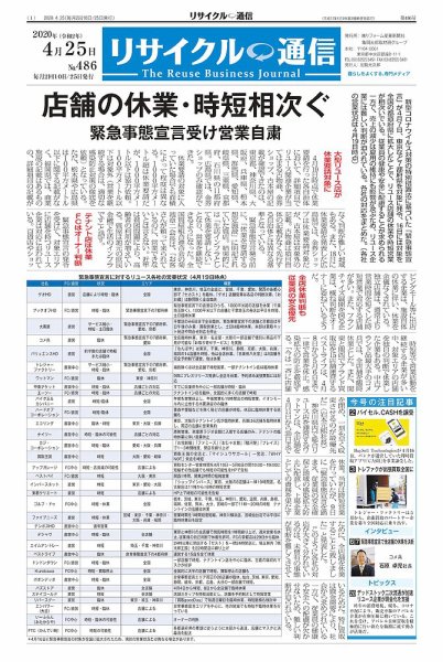 リユース経済新聞 2020年04月25日発売号 表紙
