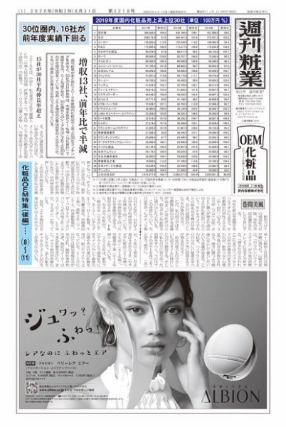 週刊粧業 第3218号 (発売日2020年08月31日) 表紙