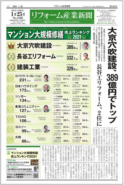 リフォーム産業新聞 21/01/25発売号 (発売日2021年01月25日) 表紙