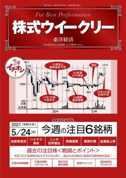 株式ウイークリー 2021年5月24日号 (発売日2021年05月24日) 表紙
