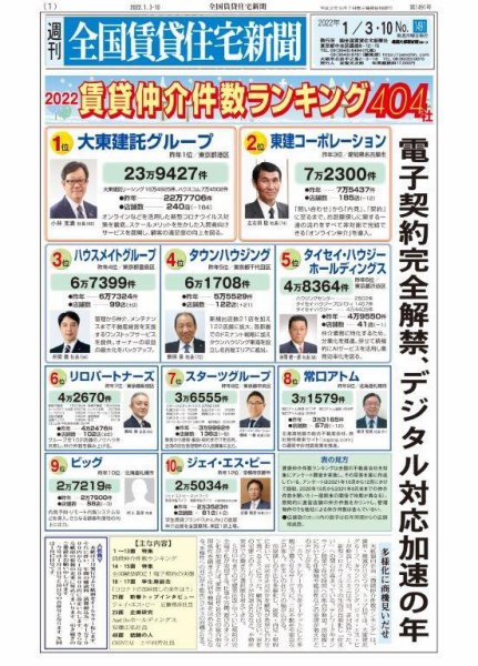 週刊 全国賃貸住宅新聞 1491 (発売日2022年01月03日) 表紙