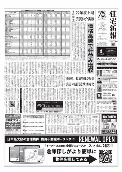 住宅新報 11/29号 (発売日2022年11月29日) 表紙