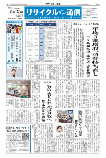 リユース経済新聞 2022年05月25日発売号 表紙