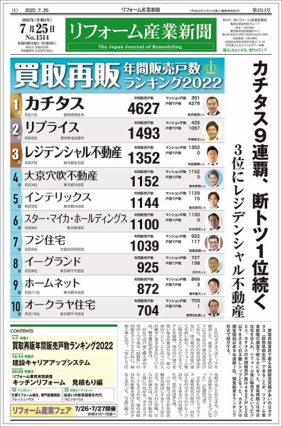 リフォーム産業新聞 22/07/25発売号 (発売日2022年07月25日) 表紙