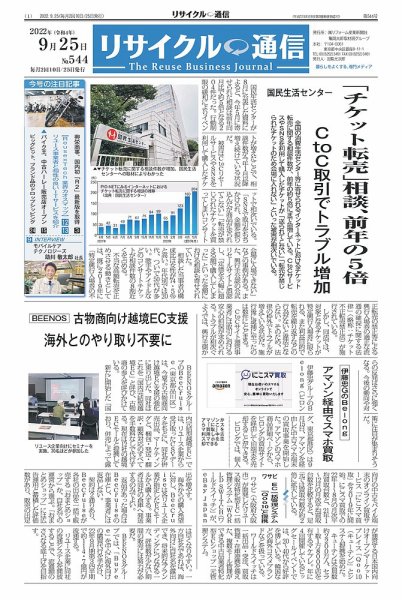 リユース経済新聞 2022年09月25日発売号 表紙