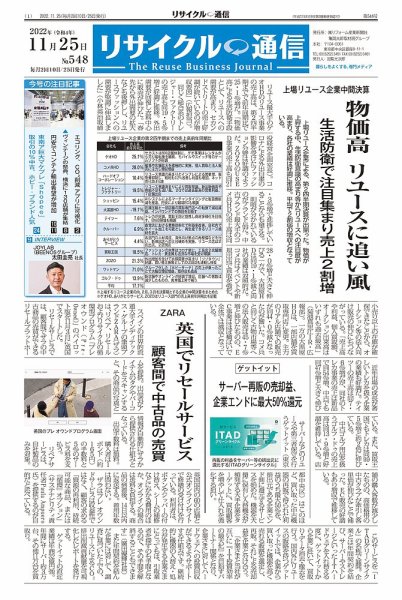 リユース経済新聞 2022年11月25日発売号 表紙