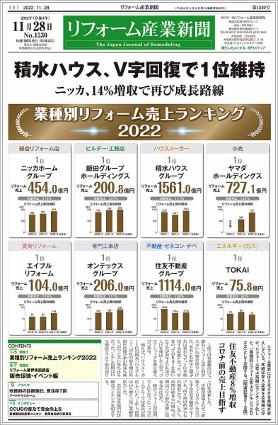 リフォーム産業新聞 22/11/28発売号 (発売日2022年11月28日) 表紙