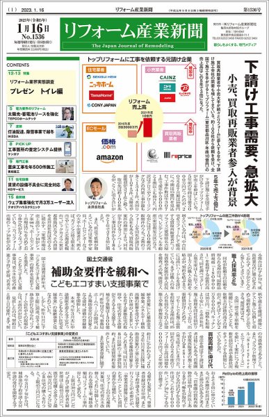 リフォーム産業新聞 23/01/16発売号 (発売日2023年01月16日) 表紙