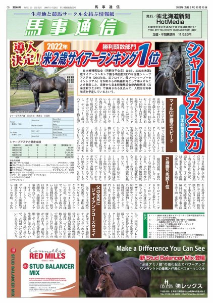 馬事通信 2023年10/15号 (発売日2023年10月14日) 表紙