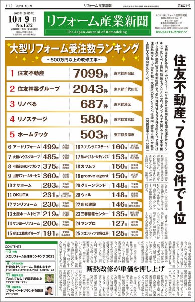 リフォーム産業新聞 23/10/09発行号 (発売日2023年10月09日) 表紙