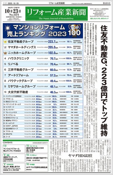 リフォーム産業新聞 23/10/23発行号 (発売日2023年10月23日) 表紙