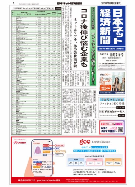 日本ネット経済新聞 0760 (発売日2023年12月07日) 表紙