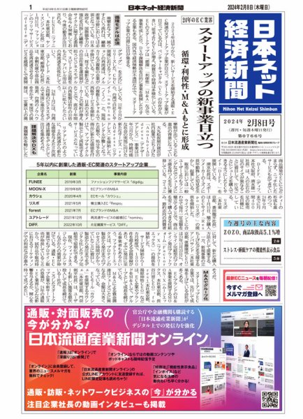 日本ネット経済新聞 0766 (発売日2024年02月08日) 表紙