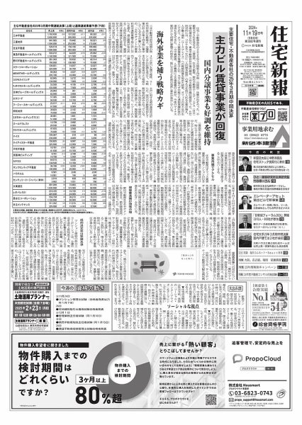 住宅新報 11/19号 (発売日2024年11月19日) 表紙