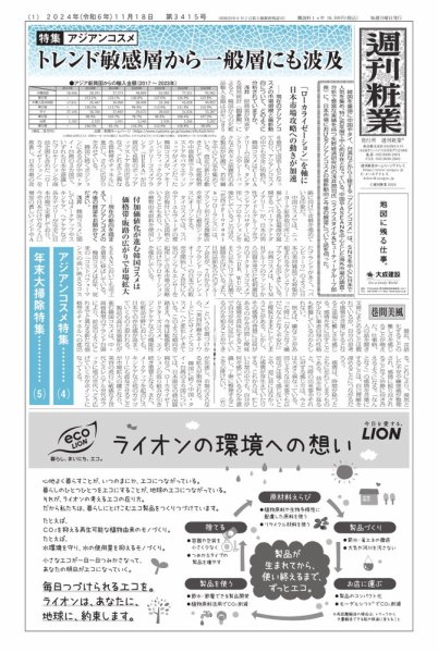 週刊粧業 第3415号 (発売日2024年11月18日) 表紙