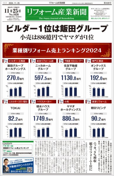 リフォーム産業新聞 24/11/25発行号 (発売日2024年11月25日) 表紙