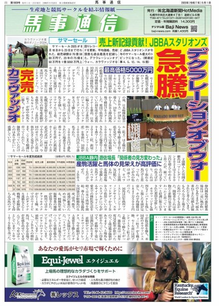 馬事通信 2025年9/1号 (発売日2025年08月30日) 表紙
