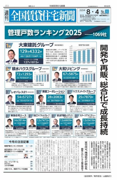 週刊 全国賃貸住宅新聞 1663 (発売日2025年08月04日) 表紙