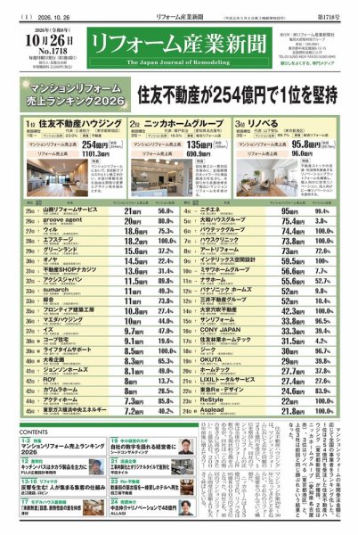 リフォーム産業新聞 2026年10月26日発売号 表紙
