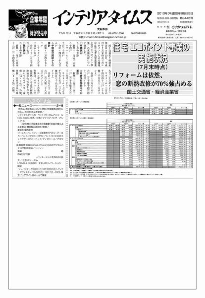 週刊インテリアタイムス 2445号 (発売日2010年08月28日) 表紙