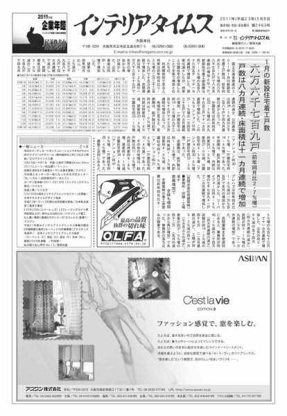 週刊インテリアタイムス 2463号 (発売日2011年03月08日) 表紙