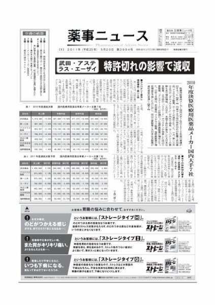 薬事ニュース 2011/05/20 (発売日2011年05月20日) 表紙
