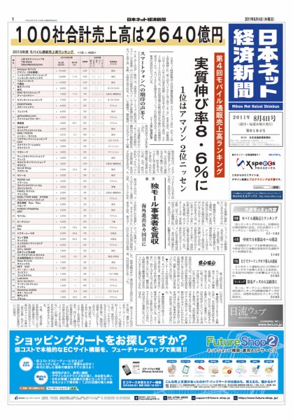 日本ネット経済新聞 2011年08月04日発売号 表紙