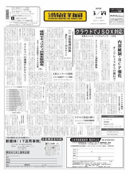 日本情報産業新聞 2143号 (発売日2012年03月19日) 表紙