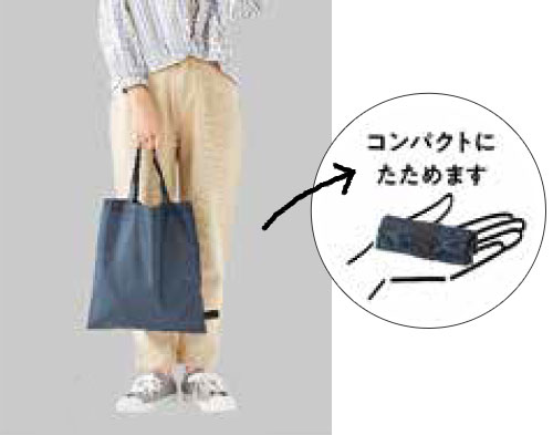 モトツーオリジナルエコバッグ「コンパクトにたためます」